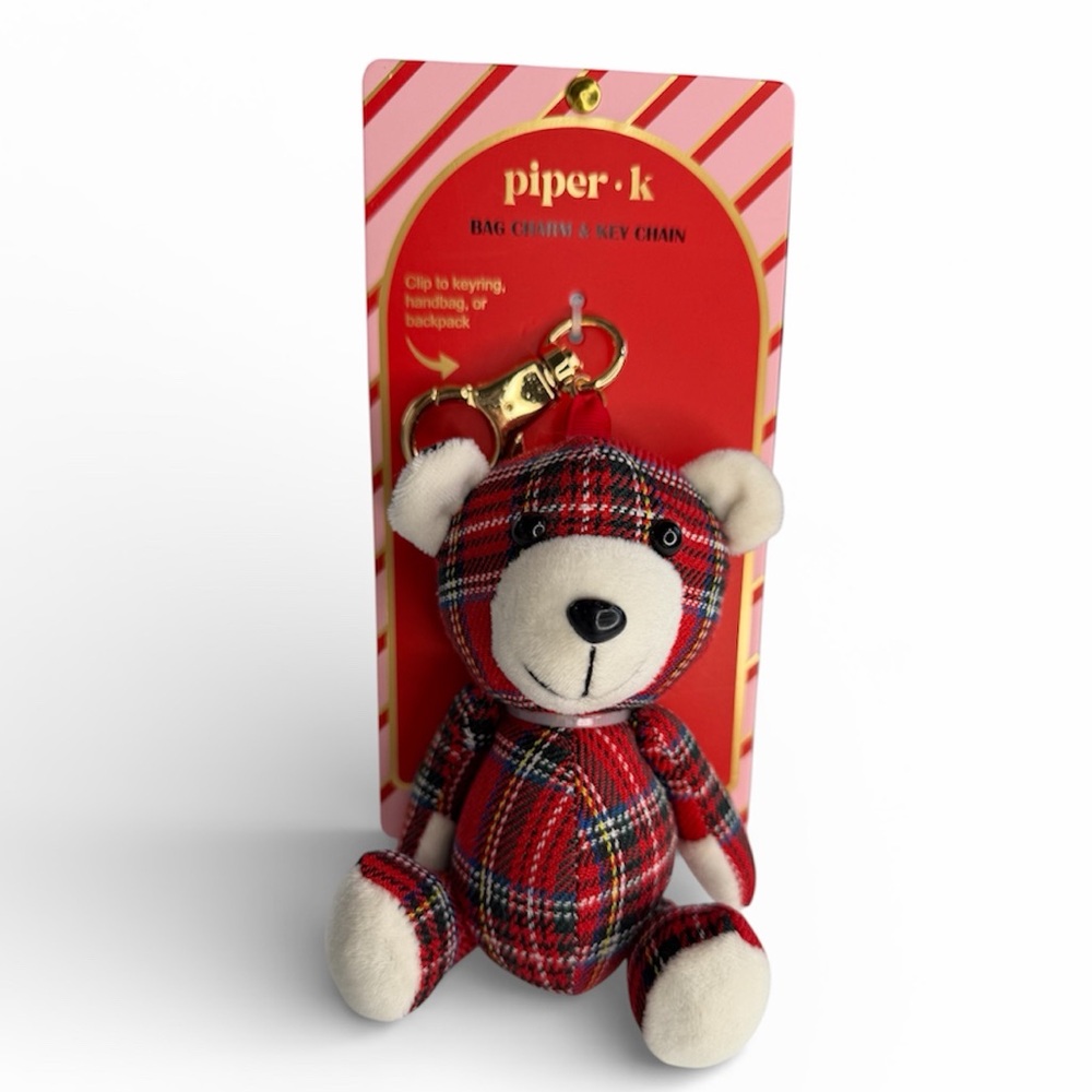 Piper K Red Plaid Bear Keychain